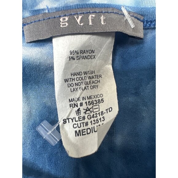 Tie-Dye Blue & White Rayon Spandex Short Sleeve Womens Shirt Top Size M - Picture 4 of 6